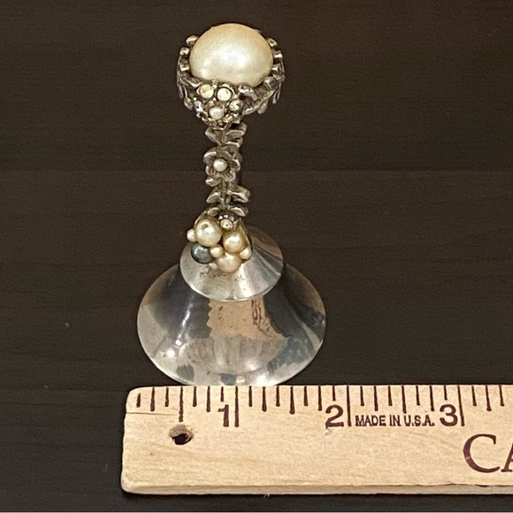 Vintage Collectible Faux Pearl Silver-plate Hand Bell - Picture 6 of 10